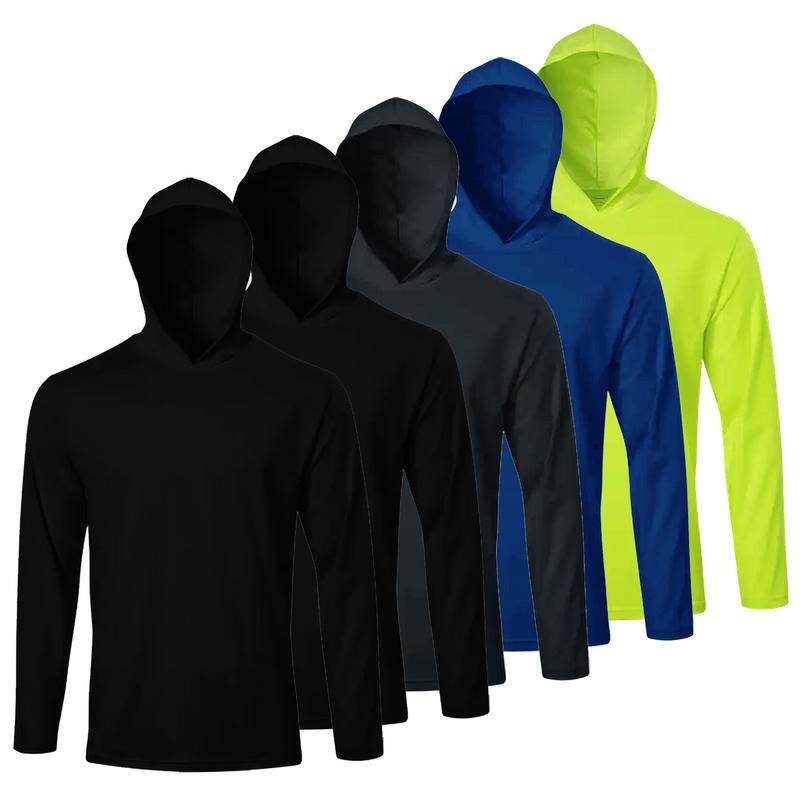 Paquete de 5 piezas | Camisa con capucha protectora solar para hombre, manga larga UPF 50+, ropa deportiva y de trabajo, ideal para pesca, senderismo y actividades al aire libre