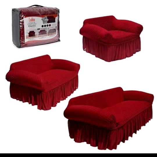 Protector Cubre Sala Stretch Fit Falda Bubble 3 Piezas
