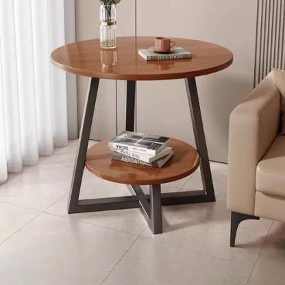 Mesa De Centro Auxiliar Minimalista Redonda Para Sala De Gri Marróny Negro