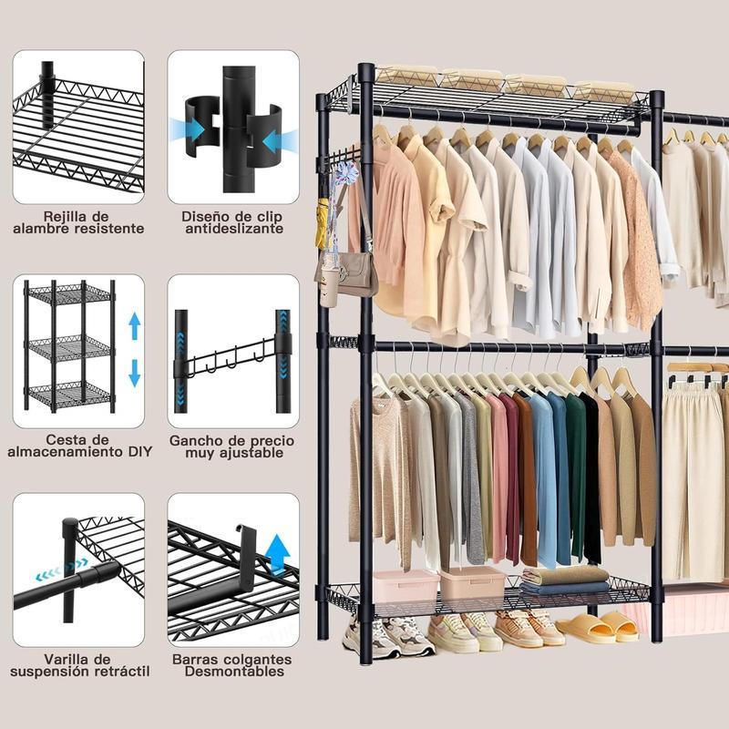 Clóset Armable de Metal Reforzado Perchero de Pie Organizador Ropa Grande