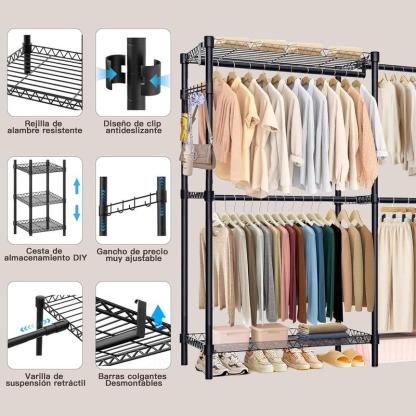 Clóset Armable de Metal Reforzado Perchero de Pie Organizador Ropa Grande