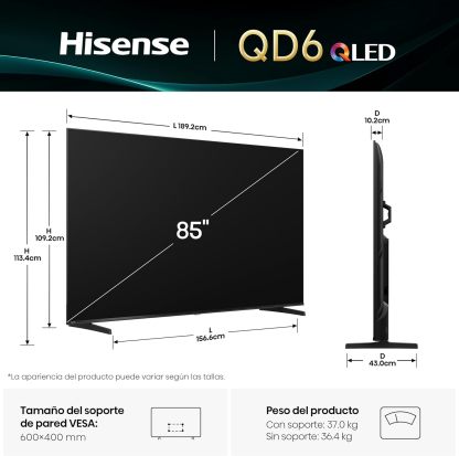 Hisense Television QD6QFM (Modelo 2025) Pantalla 43 Pulgadas,QLED Smart Fire TV UHD 4K,Control Remoto por Voz con Alexa,Escalado AI a 4K,Dolby Vision Atmos, Modo de Juego Plus