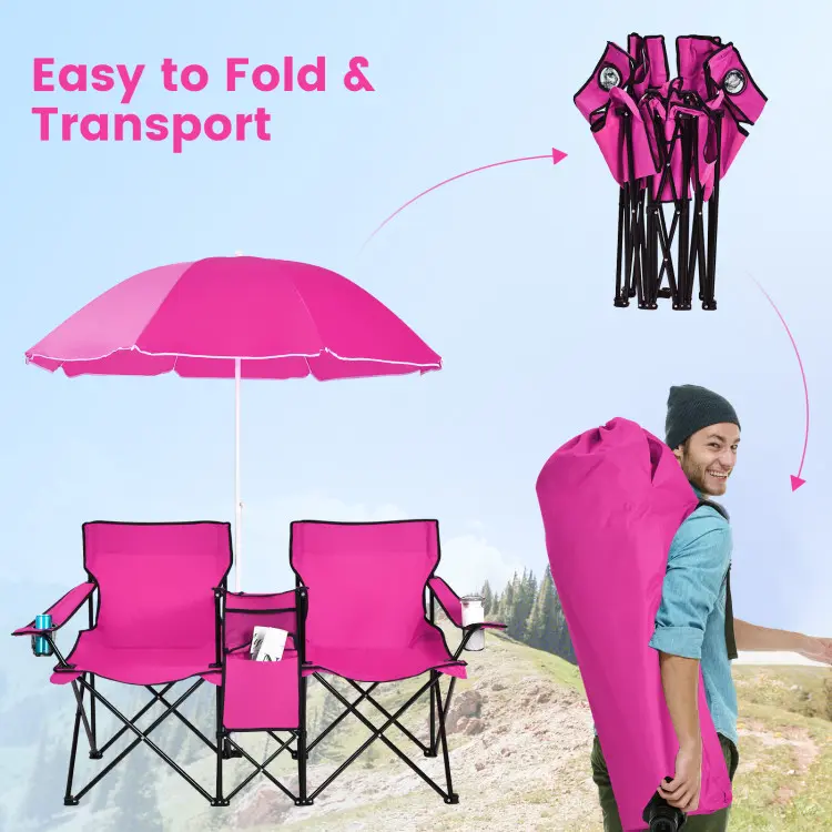 Sillas de pícnic dobles portátiles, sillas de camping plegables con sombrilla desmontable, bolsa térmica y portavasos; sillas para patio, playa y camping, ideales para actividades al aire libre y la temporada de fútbol y béisbol.