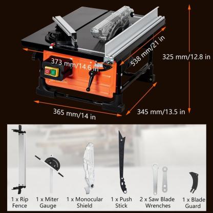 Sierra de mesa portátil de 8 pulgadas con velocidad de corte de 3576 RPM, disco de 24 dientes y sistema eficiente de recolección de polvo para cortes ajustables; ideal para proyectos de carpintería DIY y mejoras del hogar.