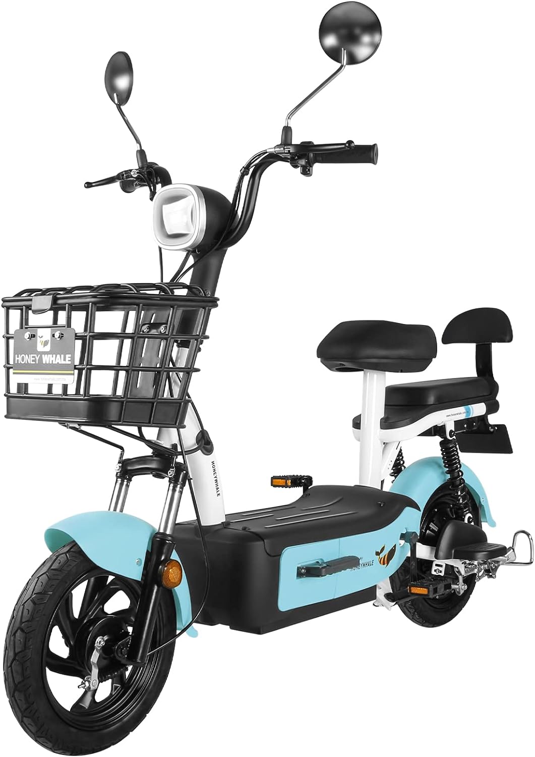 HONEYWHALE U1s Bicicleta eléctrica para adultos, bicicleta eléctrica con alarma, motor máximo 650W, velocidad máxima 31KM/H, autónoma 60-65KM, batería de gran capacidad 20AH, dos asientos