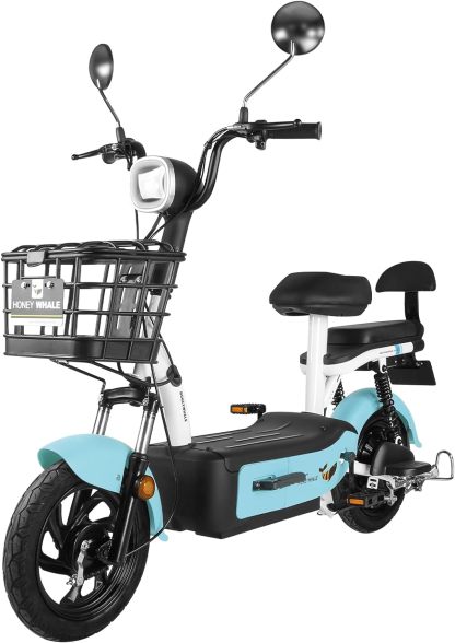 HONEYWHALE U1s Bicicleta eléctrica para adultos, bicicleta eléctrica con alarma, motor máximo 650W, velocidad máxima 31KM/H, autónoma 60-65KM, batería de gran capacidad 20AH, dos asientos