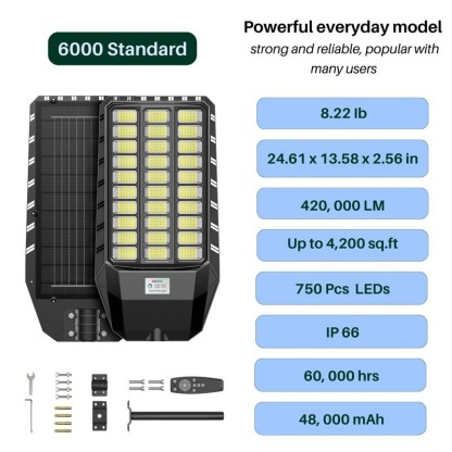 Farola solar con 750 LED, resistente al agua IP66, lámpara LED para exteriores con sensor de movimiento y control remoto, iluminación para jardines y patios (encendido automático al anochecer).