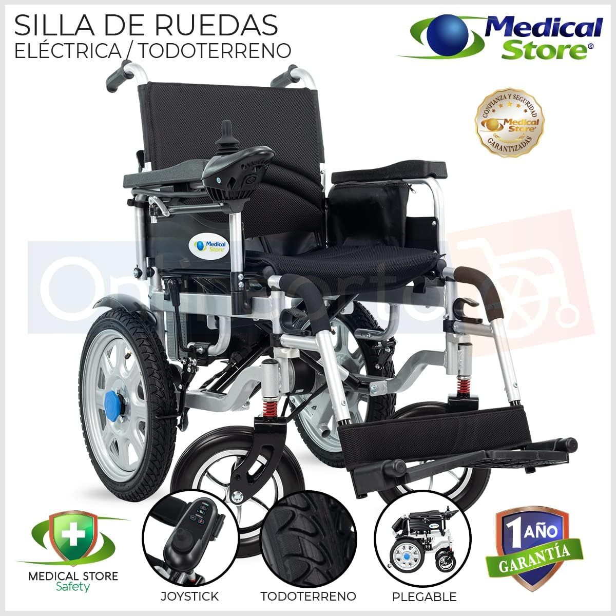 Medical Store de Lujo Silla De Ruedas Eléctrica, Modelo 101GMS, Silla Plegable de Acero de Alta Resistencia, Color Negro, Incluye Cinturón de seguridad y Control Joystick.