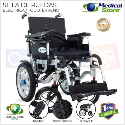 Medical Store de Lujo Silla De Ruedas Eléctrica, Modelo 101GMS, Silla Plegable de Acero de Alta Resistencia, Color Negro, Incluye Cinturón de seguridad y Control Joystick.