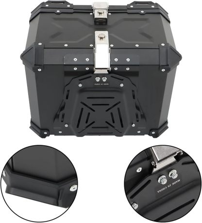 Labwork - Caja trasera para motocicleta de 45 l, con placa de montaje, aleación de aluminio dura, cierre de seguridad contra robo, metal plateado, caja trasera para maletero