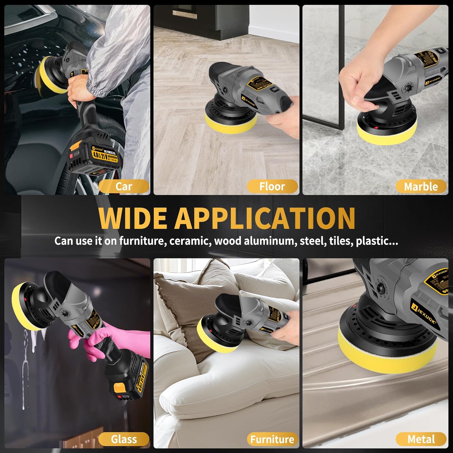 Pulidora orbital inalámbrica de 5 pulgadas, pulidora profesional sin escobillas de 21 V con 2 baterías de 4.0 Ah, pulidora orbital de autos inalámbrica con 6 velocidades, kit de pulido y