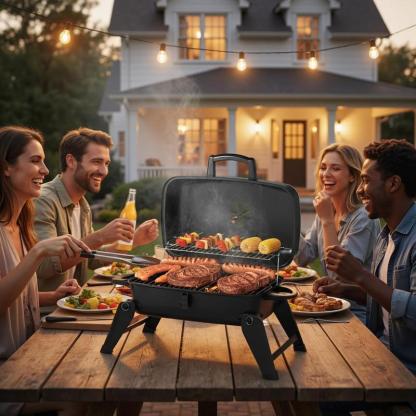 MASTER COOK Parrilla portátil de carbón/gas, plegable y ligera, con ventilación ajustable, 330 pulgadas cuadradas de área de cocción para exteriores, caravanas, camping, patios, fiestas al aire libre y viajes.