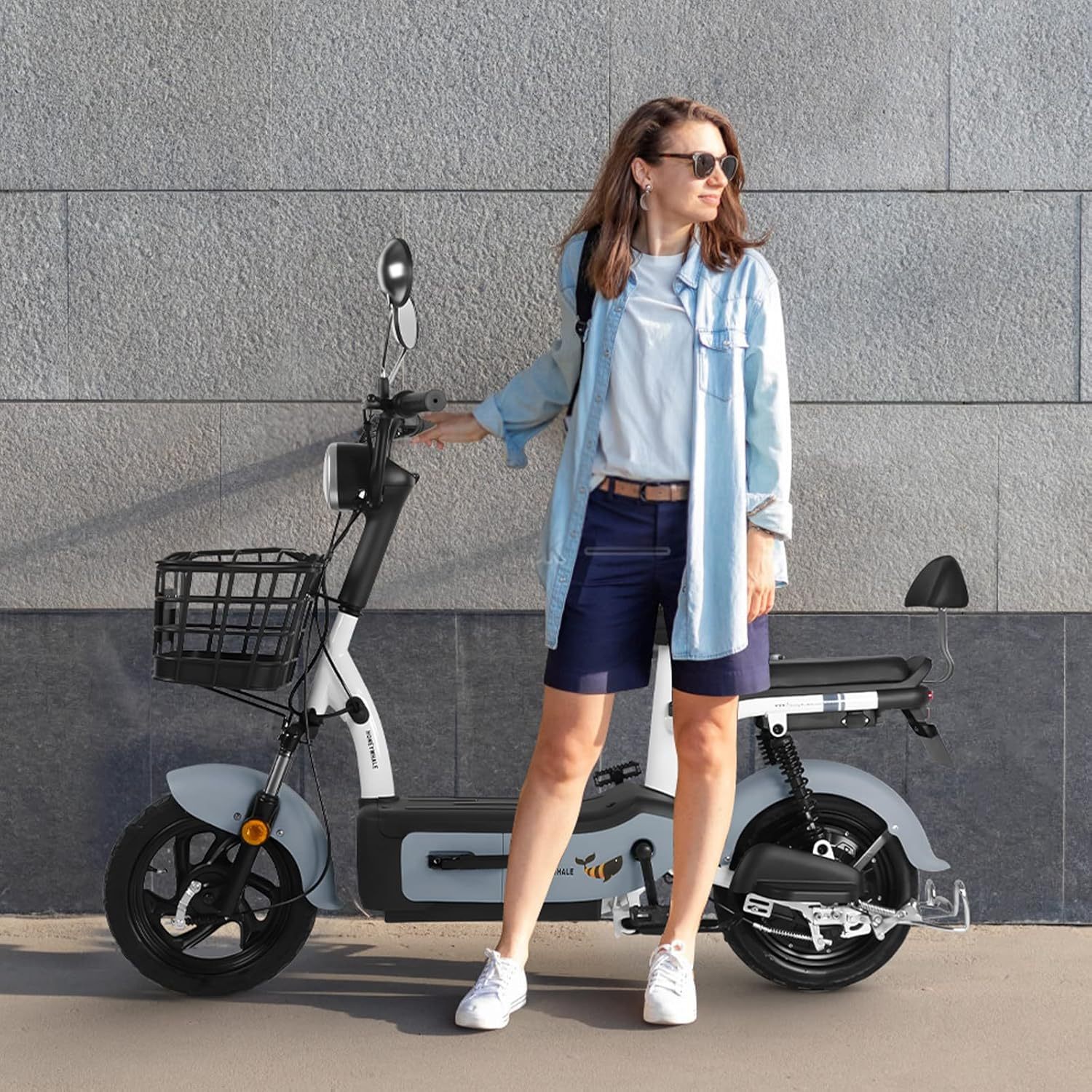 HONEYWHALE U1s Bicicleta eléctrica para adultos, bicicleta eléctrica con alarma, motor máximo 650W, velocidad máxima 31KM/H, autónoma 60-65KM, batería de gran capacidad 20AH, dos asientos