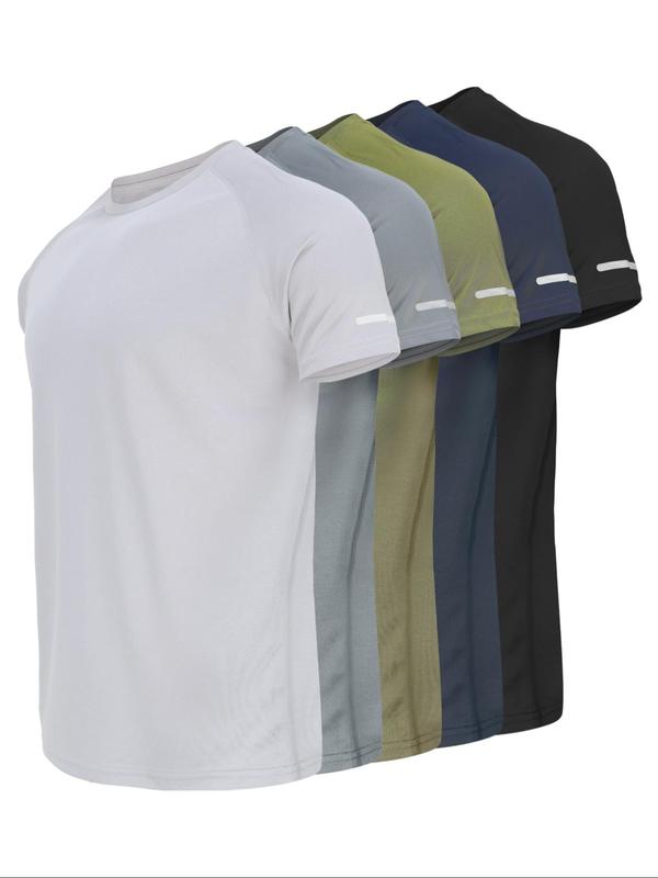 Reflective Sportswear T-Shirt, Breathable Quick-Dry Short Sleeve Crew Neck, Lightweight Men's Athletic Tee, Ideal for Outdoor Activities, Gym and Training Apparel, Gym Top