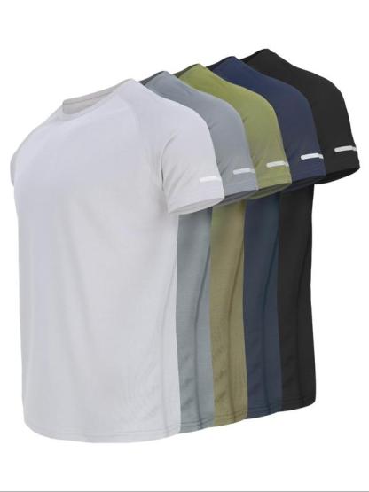 Reflective Sportswear T-Shirt, Breathable Quick-Dry Short Sleeve Crew Neck, Lightweight Men's Athletic Tee, Ideal for Outdoor Activities, Gym and Training Apparel, Gym Top