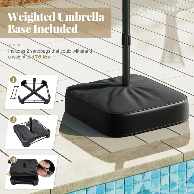 【Luces LED solares】Sombrilla grande de patio COSTWAY de 4,5 m, sombrilla doble extragrande para exteriores con base, 36 luces LED y manivela para jardín, terraza, piscina, patio, decoración del 4 de julio, regalo para papá