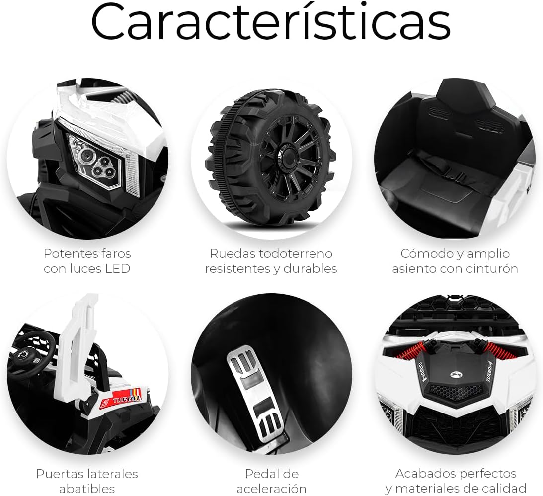 Raganet, Buggy Electrico Montable para Niños Color Rojo, Carrito de Control Remoto y Manejo Directo, con Luces, Estereo y Pedales Funcionales, Medidas: Alto 76cm X Ancho 68cm X Largo 109cm
