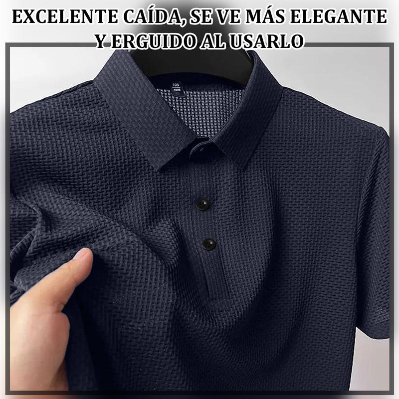 Polo Hombre de Waffle Hilo de Hielo Clásico Minimalista Ligero y Fresco Mantiene Forma Erguida para Uso Diario