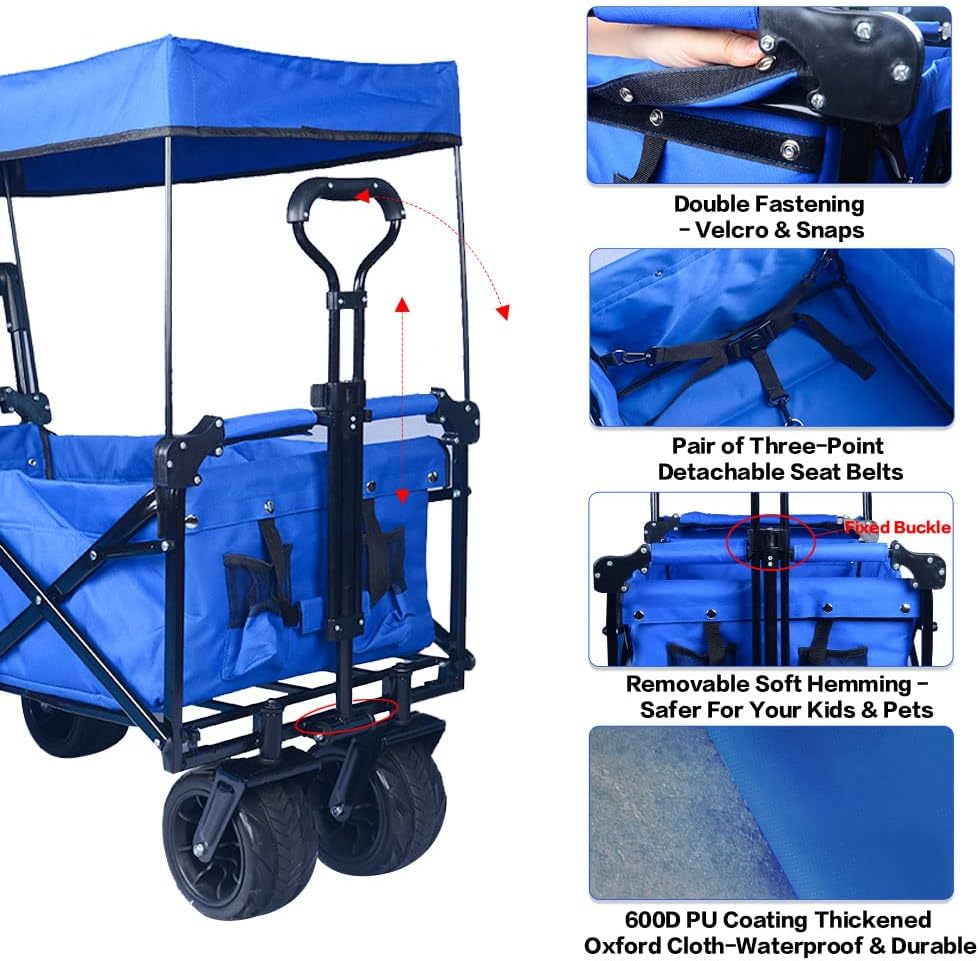 Bicicleta plegable resistente con parte superior extraíble, ruedas grandes de 4 pulgadas, frenos, mango ajustable, bolsa refrigeradora para jardín y playa al aire libre