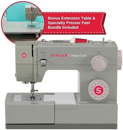SINGER Paquete de día festivo resistente 4452 - Máquina de coser resistente con mesa de extensión y 2 prensatelas | Motor fuerte, 110 aplicaciones de puntadas, marco de metal completo, ojal de 1 paso