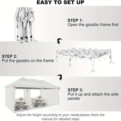 SANOPY 10×20 pies carpa parasol emergente con 4 paredes laterales desmontables, fácil de instalar, carpa parasol comercial para exteriores, adecuada para fiestas/patio/carpa de exhibición, pabellón impermeable y UPF50+ con bolsa de transporte