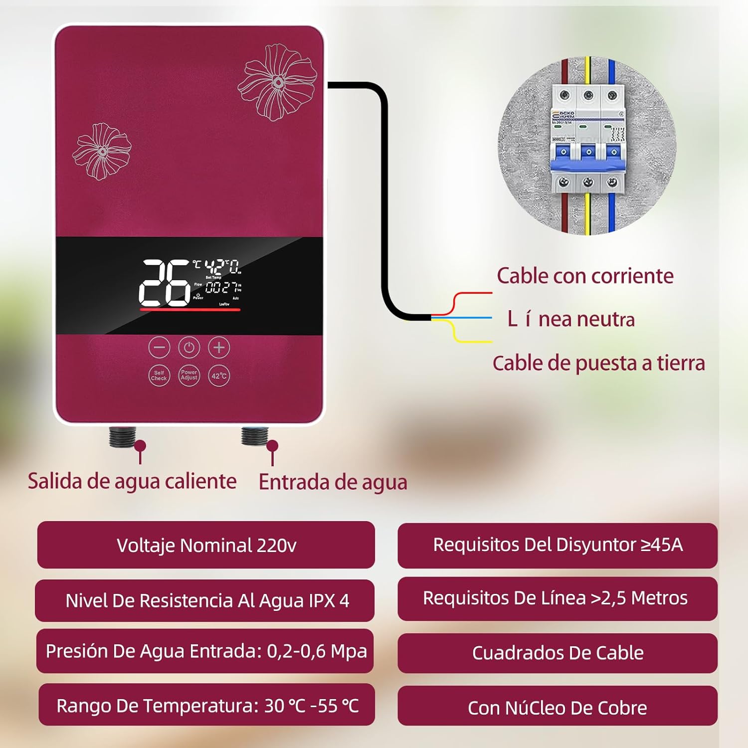 Calentador de Agua Electrico, Calentador de Agua instantaneo con Cabezal de Ducha, Pantalla Táctil de Ajuste Temp, Control Remoto, 5KW Calentador Electrico para Hogar Agua, Ahorra Hasta 80% de Gas