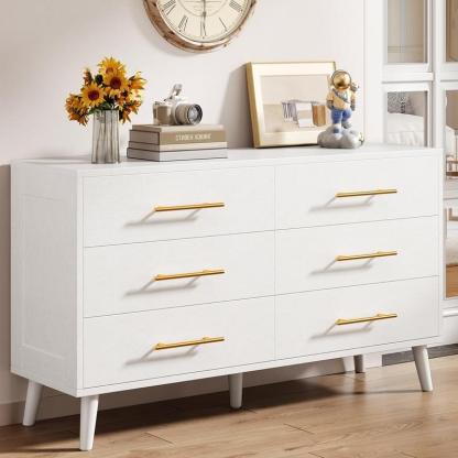 Cómoda de 6 Cajones para Recámara - Cajonera de Madera con Tiradores de Metal, Mueble de Almacenamiento Organizador para Dormitorio, Sala de Estar, Entrada (Negro)