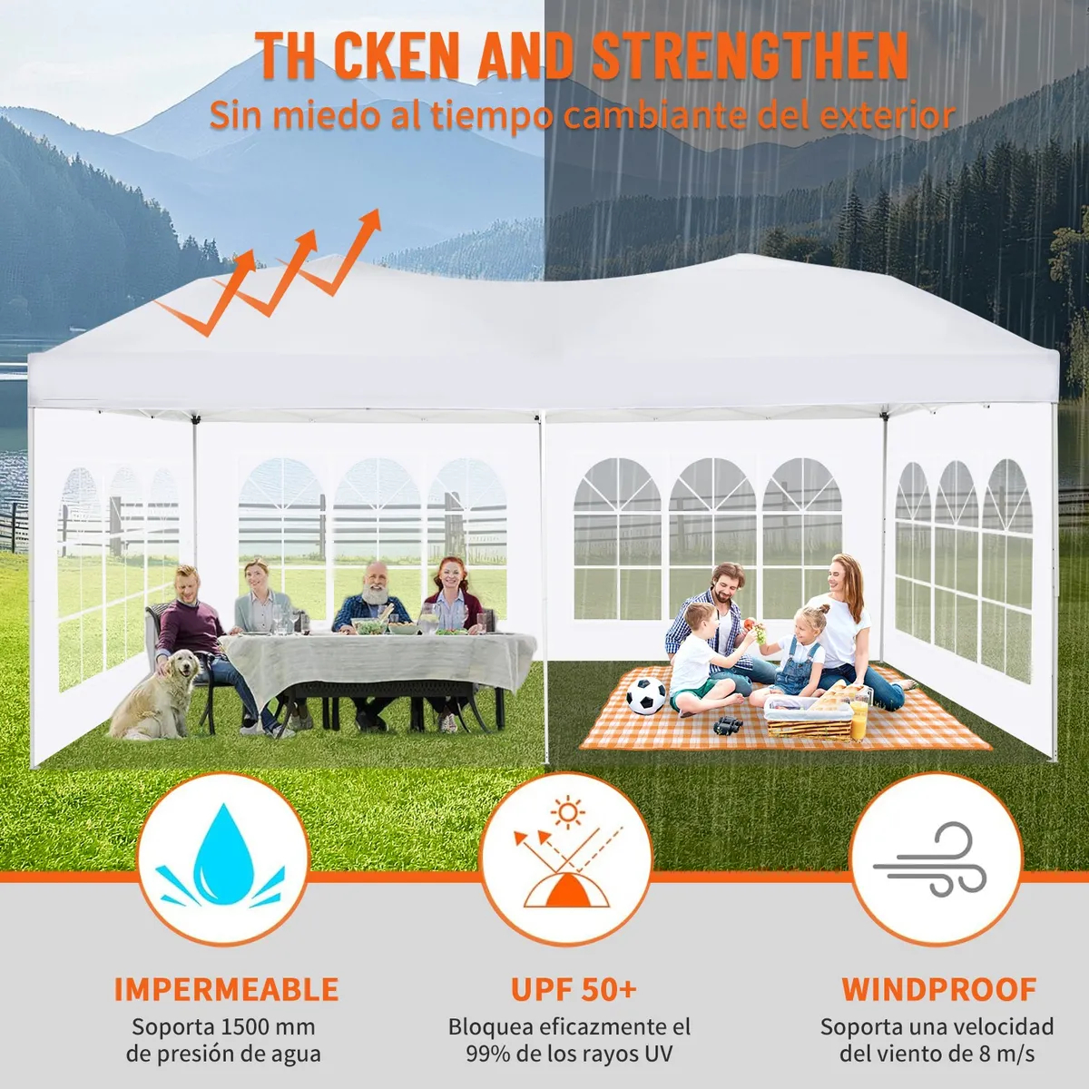 Toldo Carpa Impermeable Plegable Con Paredes Laterales 3*6m