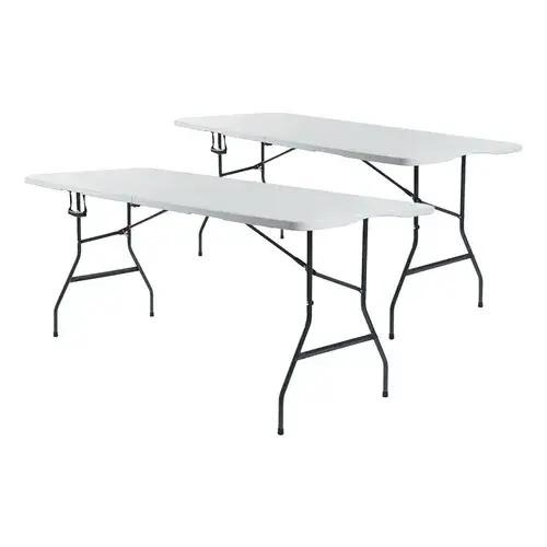 Paquete de 4 Mesas Plegables Blancas 180 cm para Eventos y Fiestas Cómodas y Prácticas