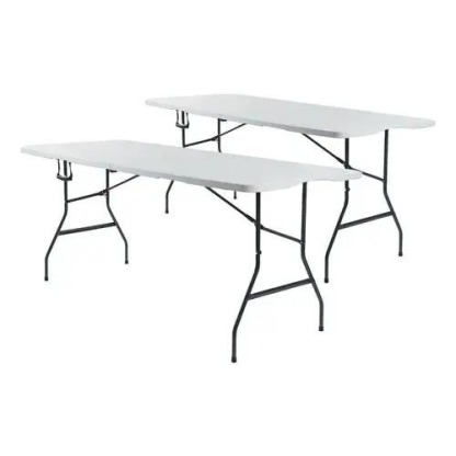 Paquete de 4 Mesas Plegables Blancas 180 cm para Eventos y Fiestas Cómodas y Prácticas