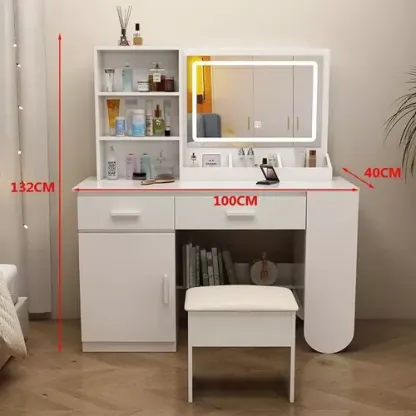 Tocador De Dormitorio Con Led Espejo Con Silla Compacto New Multifuncional Tocador Vanity Con Espejo Y Cajón Recamara