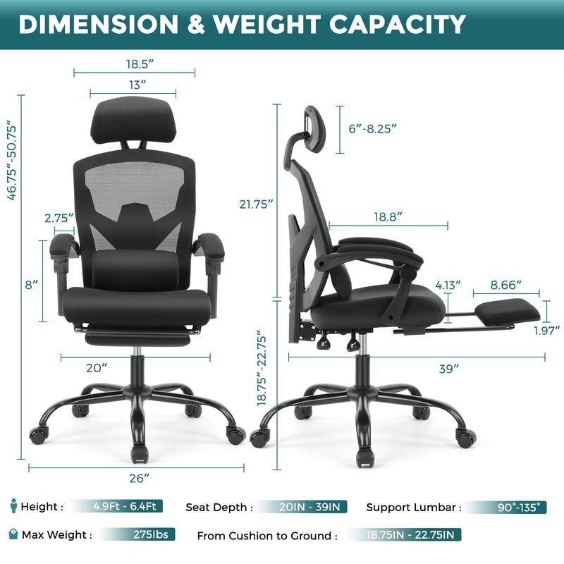 🔥Limited stock Only $29.9 today🎁Ergonomic Office Chair with Foot Rest and Adjustable Headrest, Mesh Swivel Rolling Task Chair