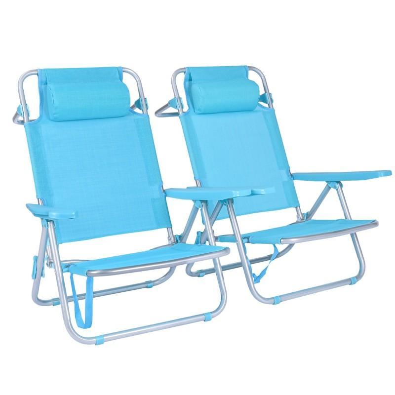 Pack 2 Sillas de Playa Reclinables T-lovendo AM-BC02-Aquamarine | Ligera, Portátil y Cómoda