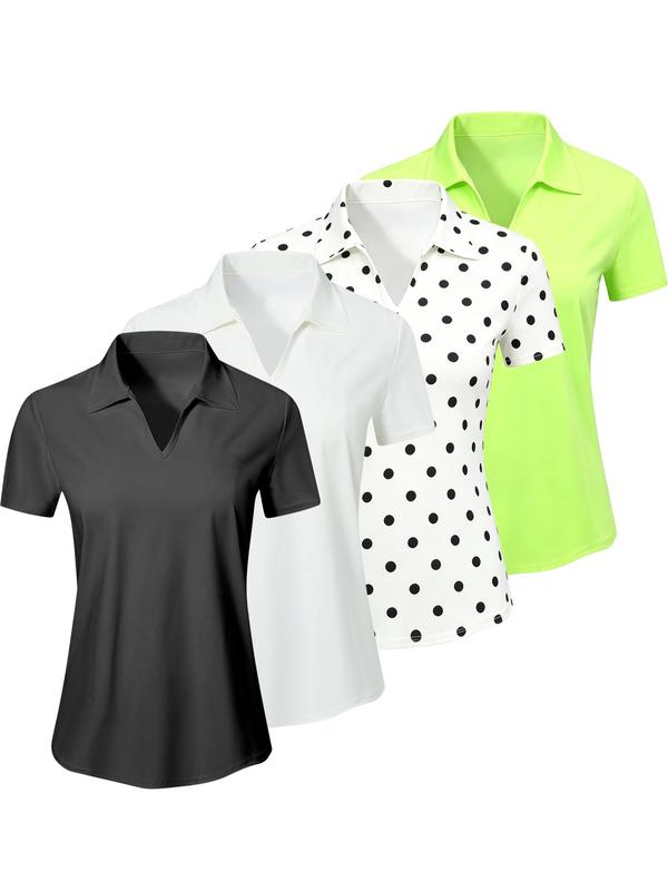 Polo deportivo liso para mujer — Top transpirable, cómodo y de manga corta con cuello, ideal para golf, béisbol y tenis — Ropa deportiva femenina para todas las estaciones