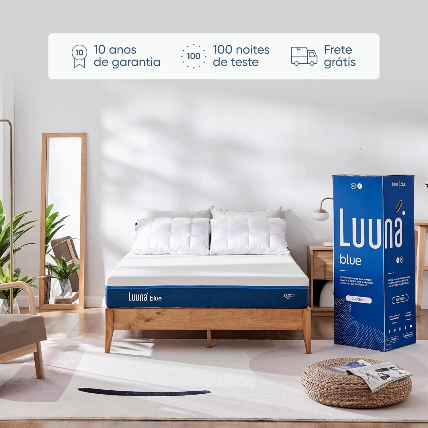 Luuna Colchón Blue Individual, Espumas certificadas, Hecho en México, 3 Capas de Espuma, Memory Foam, Durabilidad, Colchón en Caja