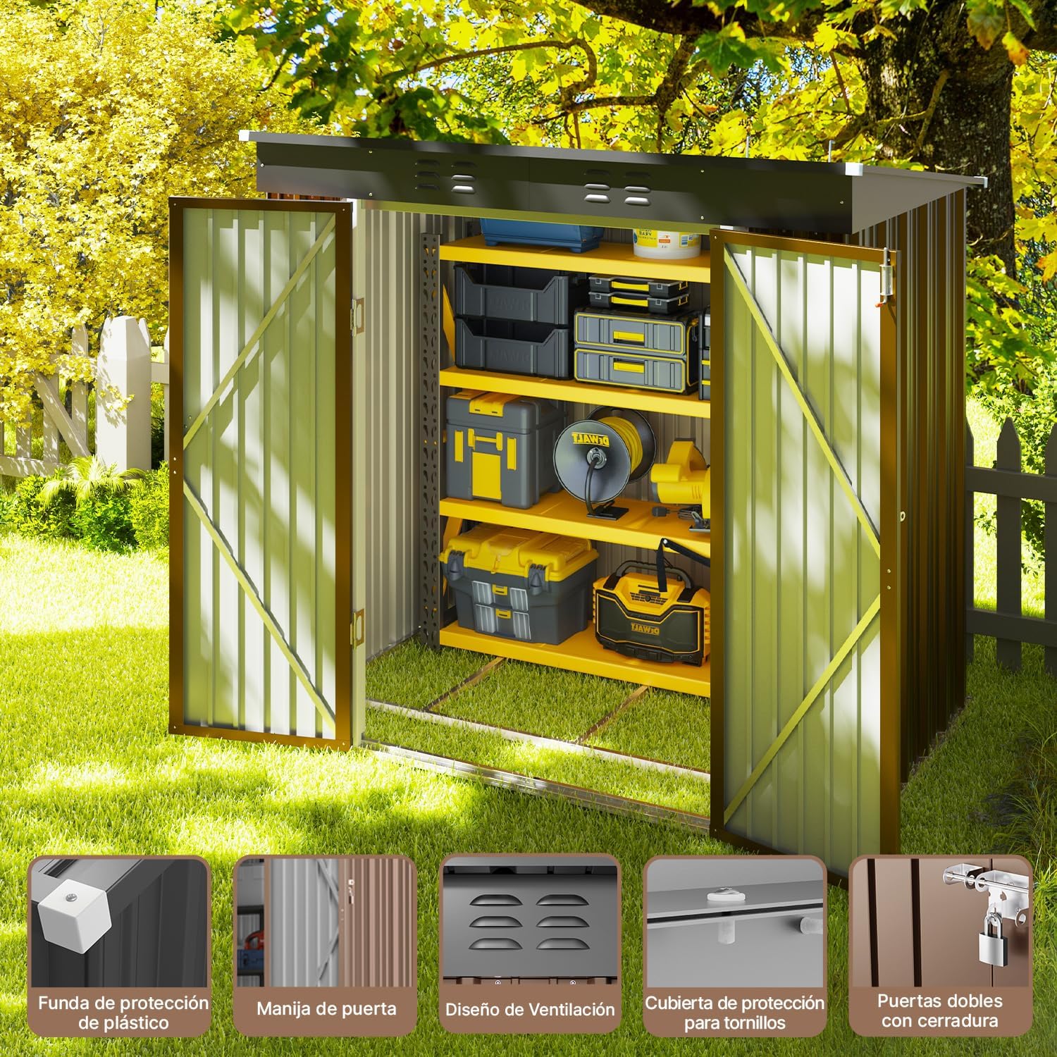 BRO A SIS Caseta de jardín metálica, 2 Puertas con Cerradura, ventilada, para Guardar Herramientas y Suministros. (Verde)