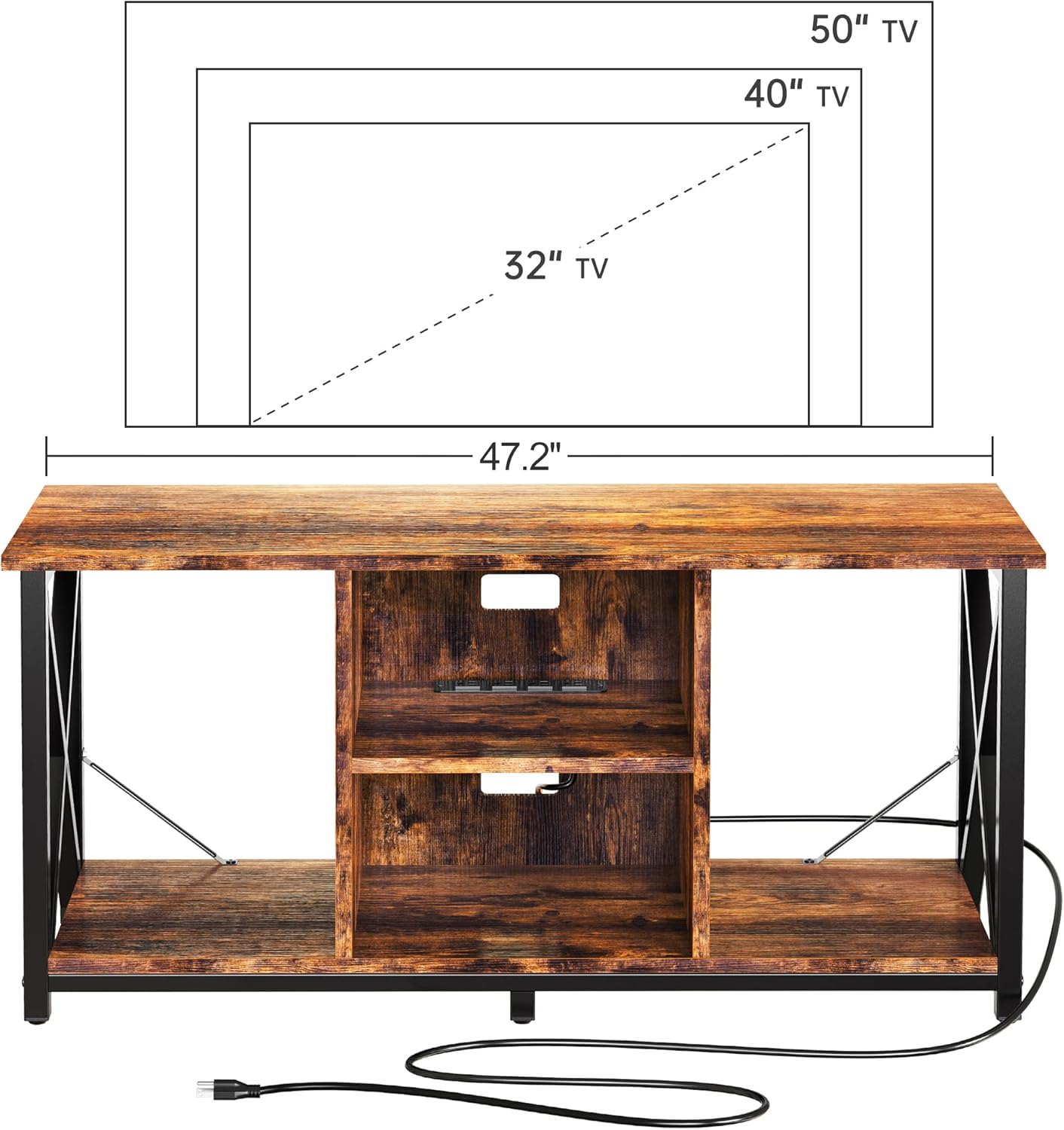 FABATO Mueble para TV 120 CM X 62 CM - Centro De Entretenimiento para TV de Madera - Regleta con 4 enchufes - Repisas Almacenamiento y colocación de Accesorios, Consolas o Decoración