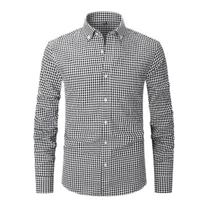 【3PCS】Men's plaid shirt; casual daily breathable long-sleeved stretch button-down collar men's coat. camisas mangalarga para hombres Menswear Top