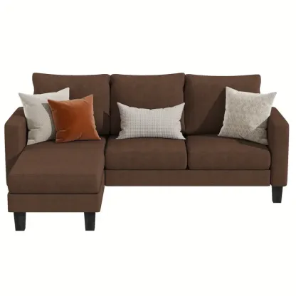 Sofá seccional convertible, sofá de 3 plazas en forma de L con tela de lino, otomana móvil Sofá pequeño para apartamentos pequeños, sala de estar y oficina (gris oscuro)