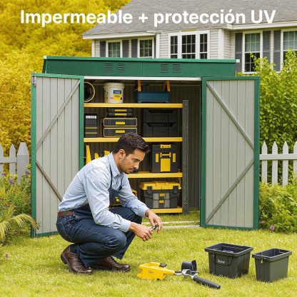 BRO A SIS Caseta de jardín metálica, 2 Puertas con Cerradura, ventilada, para Guardar Herramientas y Suministros. (Verde)