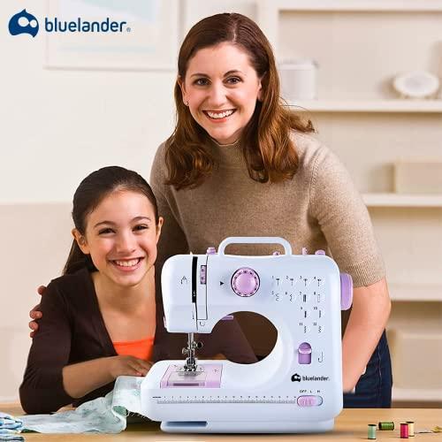 Bluelander Máquina de Coser Eléctrica Mini, Máquina de Coser Portátil con 12 Puntadas y Luz LED, Ideal para Ropa, Fundas de Almohadas y Sábanas