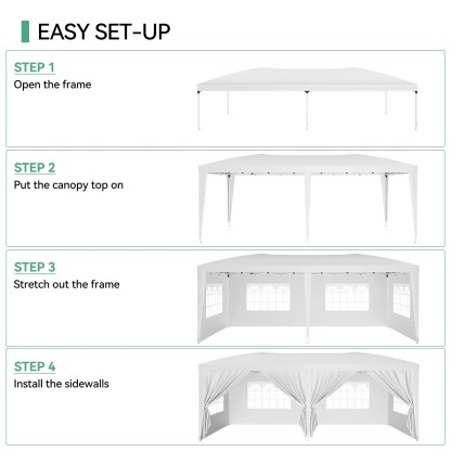 Carpa plegable resistente de 10x20 pies: cenador impermeable con 6 paredes laterales desmontables, 3 alturas ajustables y montaje rápido; incluye 18 estacas y 6 cuerdas. Ideal para fiestas, eventos, patios y jardines.