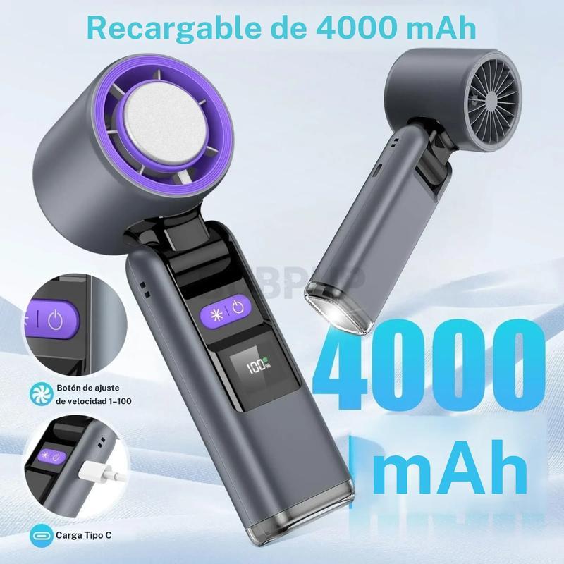 Ventilador turbo portátil de mano, miniventilador personal de alta velocidad con 5 niveles y batería recargable de 4000 mAh; ventilador de mano refrescante para viajes de verano y vacaciones en la playa, ideal como regalo para mujeres y hombres #DESTACADO