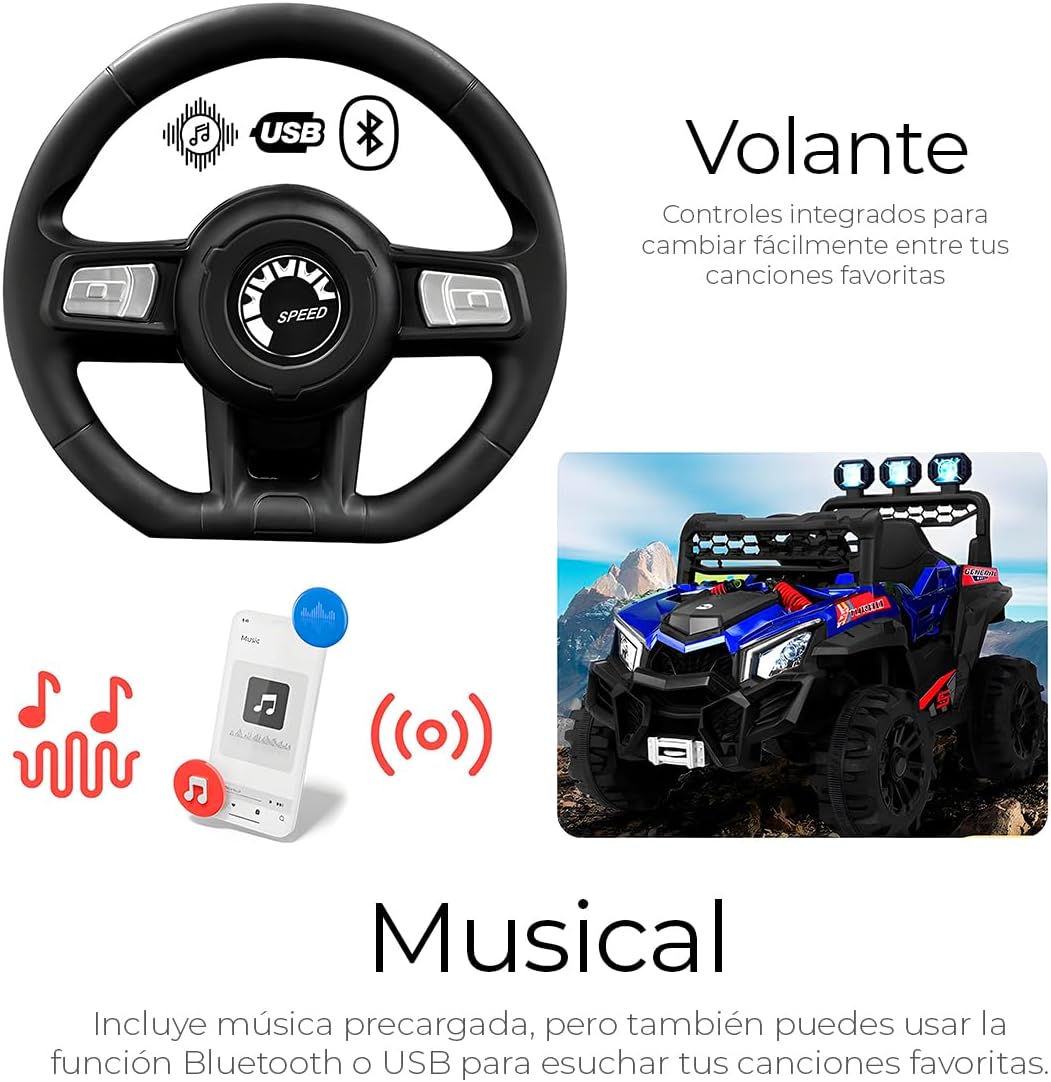 Raganet, Buggy Electrico Montable para Niños Color Rojo, Carrito de Control Remoto y Manejo Directo, con Luces, Estereo y Pedales Funcionales, Medidas: Alto 76cm X Ancho 68cm X Largo 109cm