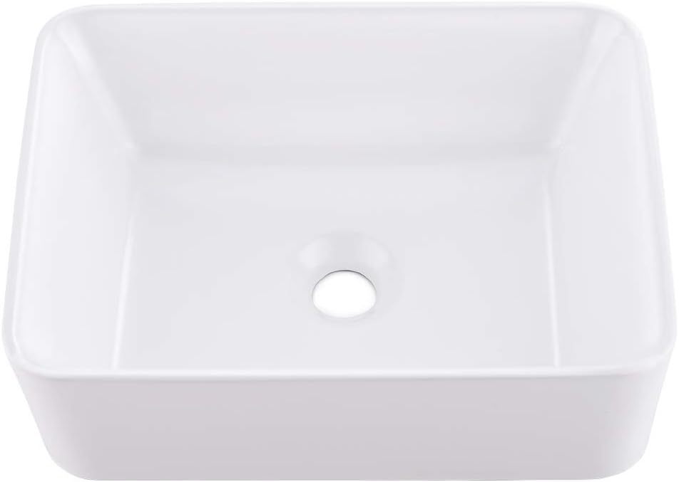 VOKIM - Conjunto de fregadero y llave de baño de 20 x 14 pulgadas, rectángulo moderno sobre el mostrador, porcelana negra, lavabo de cerámica y llave de bronce aceitado