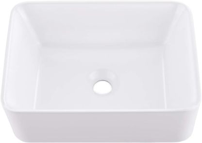 VOKIM - Conjunto de fregadero y llave de baño de 20 x 14 pulgadas, rectángulo moderno sobre el mostrador, porcelana negra, lavabo de cerámica y llave de bronce aceitado