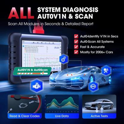 Escáner de diagnóstico automotriz bidireccional para todos los sistemas, con más de 28 funciones de servicio y prueba activa.
