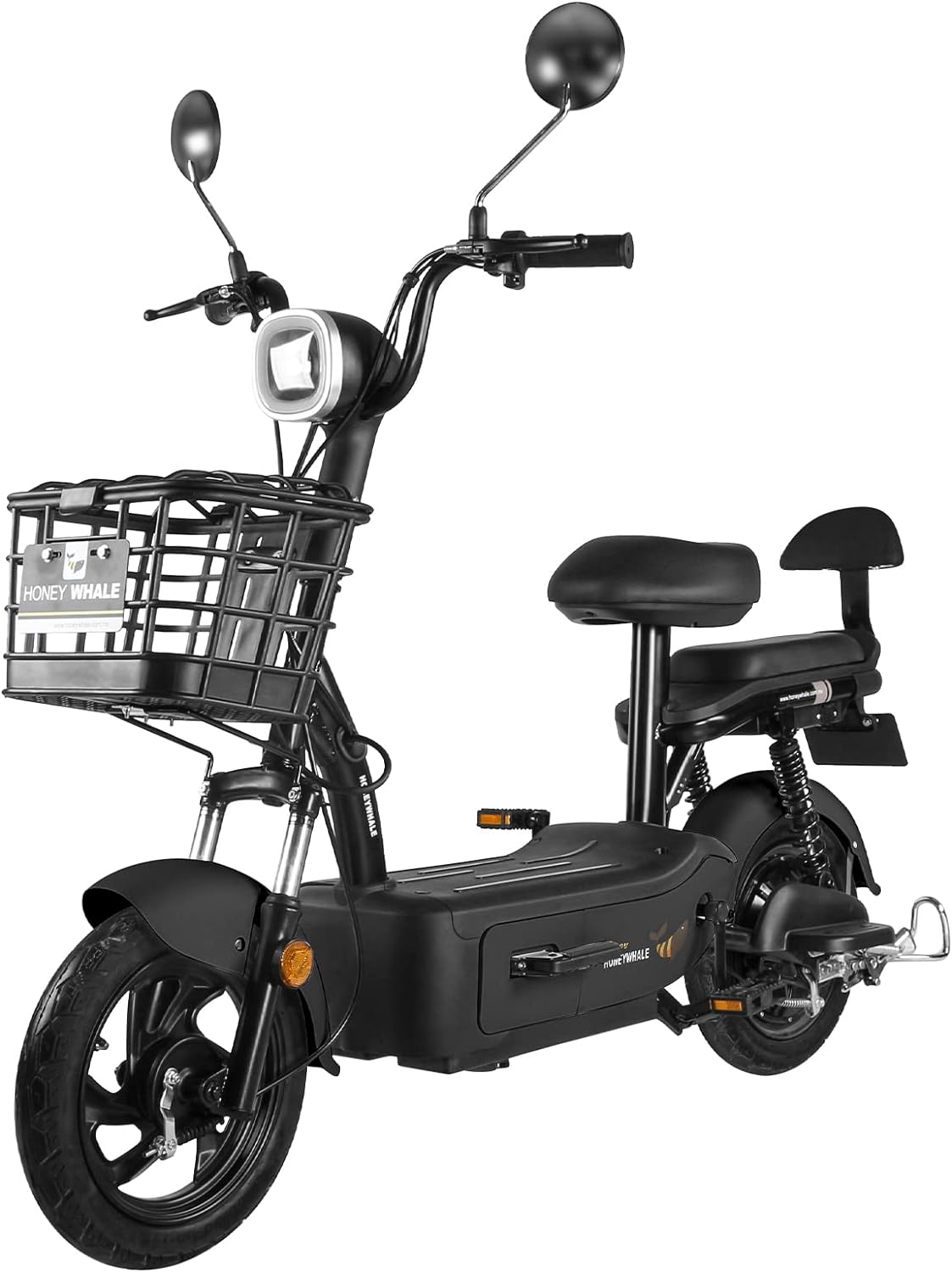 HONEYWHALE U1s Bicicleta eléctrica para adultos, bicicleta eléctrica con alarma, motor máximo 650W, velocidad máxima 31KM/H, autónoma 60-65KM, batería de gran capacidad 20AH, dos asientos