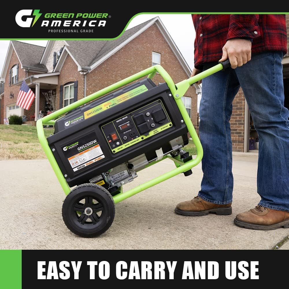 Green-Power America GN5250DW generador de Combustible Dual con propano y Gasolina de 5250 vatios, Color Verde