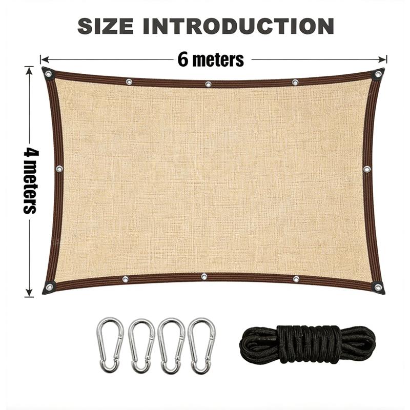 Malla Sombra Para Jardin 6x4 Metros Con Cuerda De 10 Metros + 4 Hebilla, 95 % De Bloqueo De La Luz Protección Uv Antiviento Y Impermeable Apto Para Uso En Exteriores, Patios Y Cocheras Beige